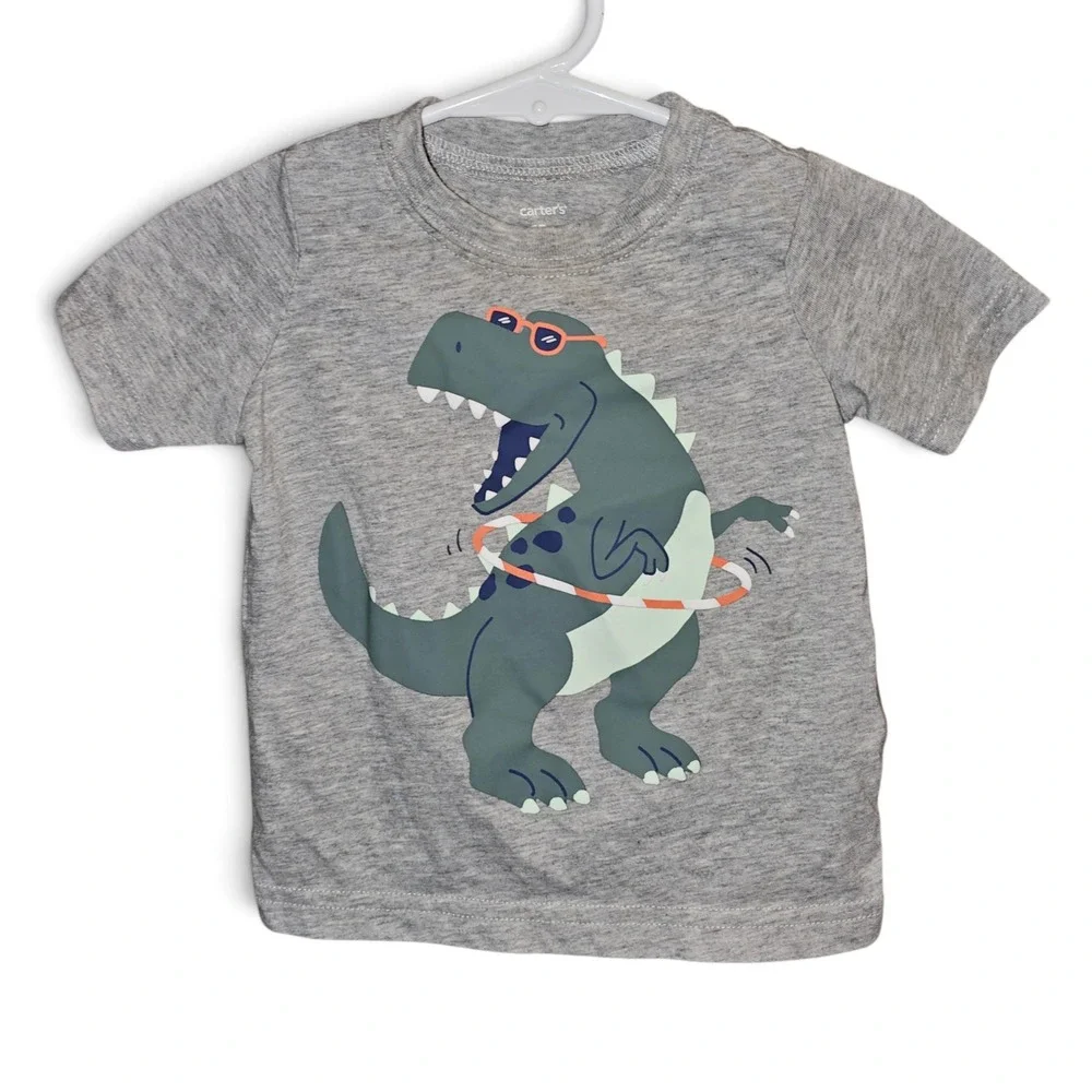 Carter's T-Shirt Boys 12 Months Gray Excellent Dinosaur Hula Hoop Graphic Tee